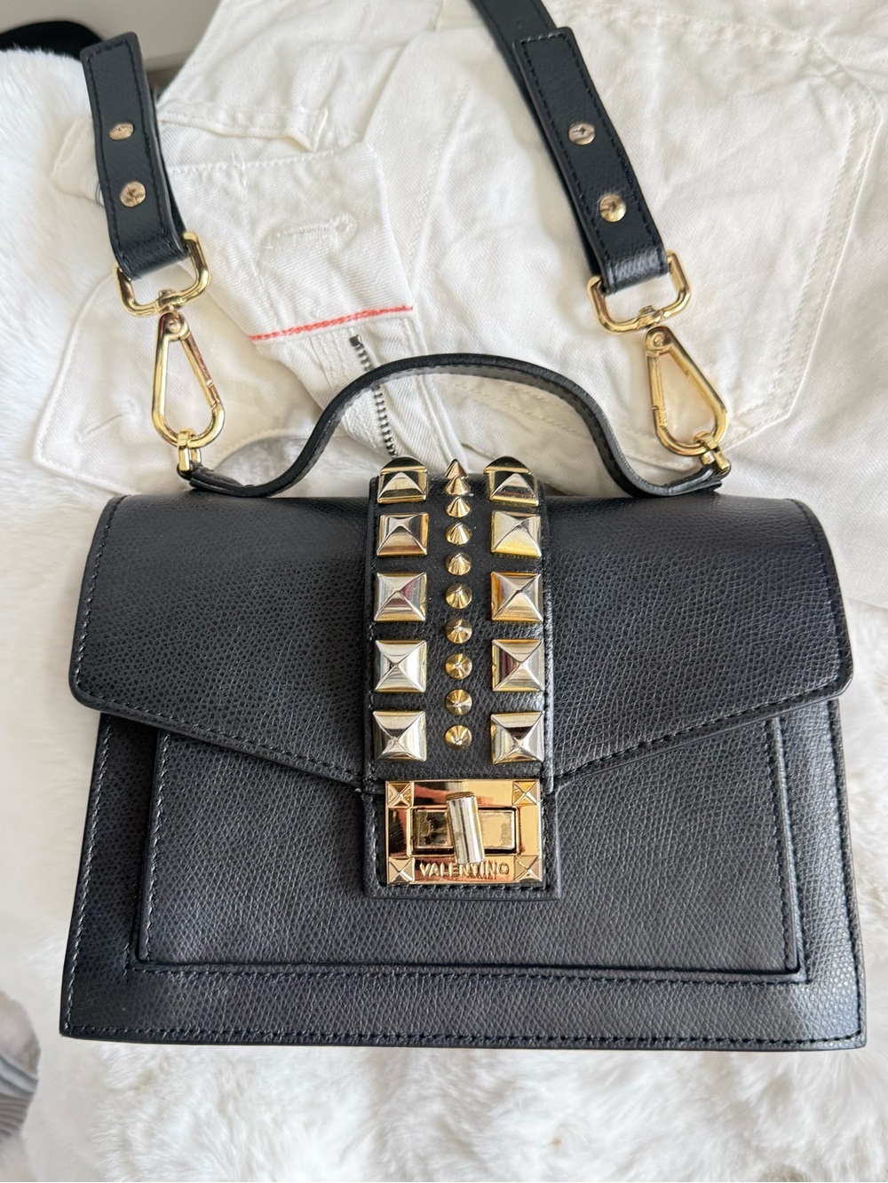 Valentino Black Leather Crossbody with Gold Stud Detailing